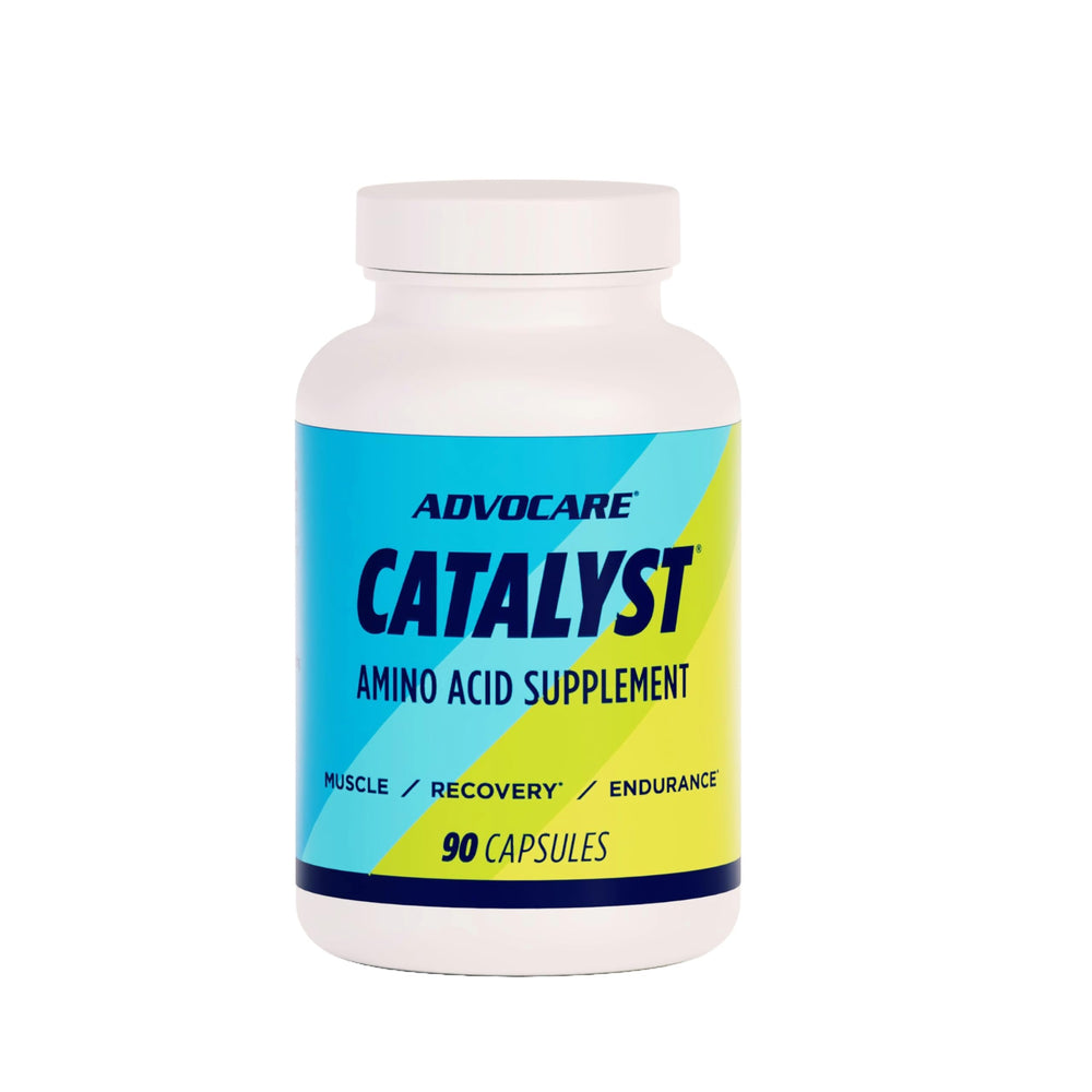 AdvoCare Catalyst amino acid bottle supports pre-workout focus and energy during training