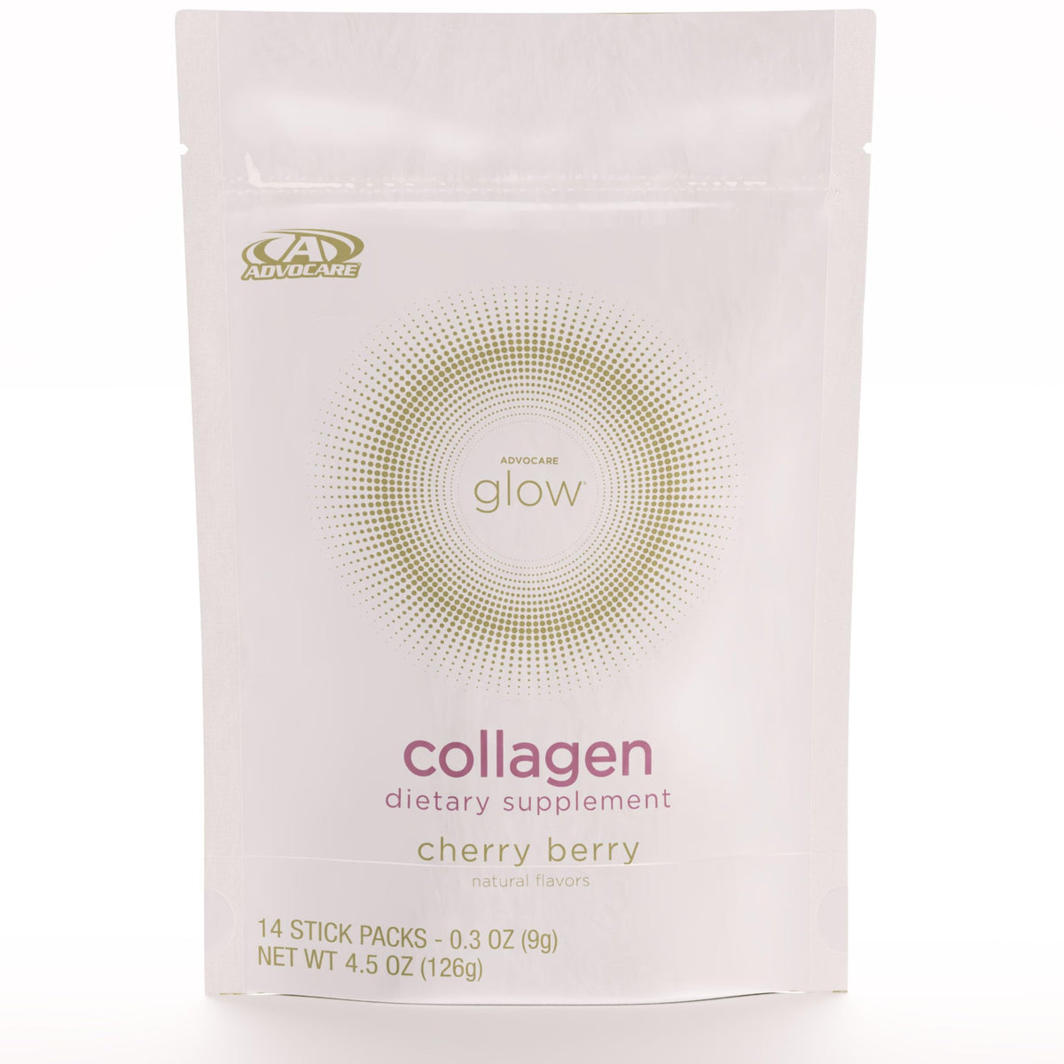 AdvoCare Glow collagen bottle showcasing premium marine collagen for skin and hair support