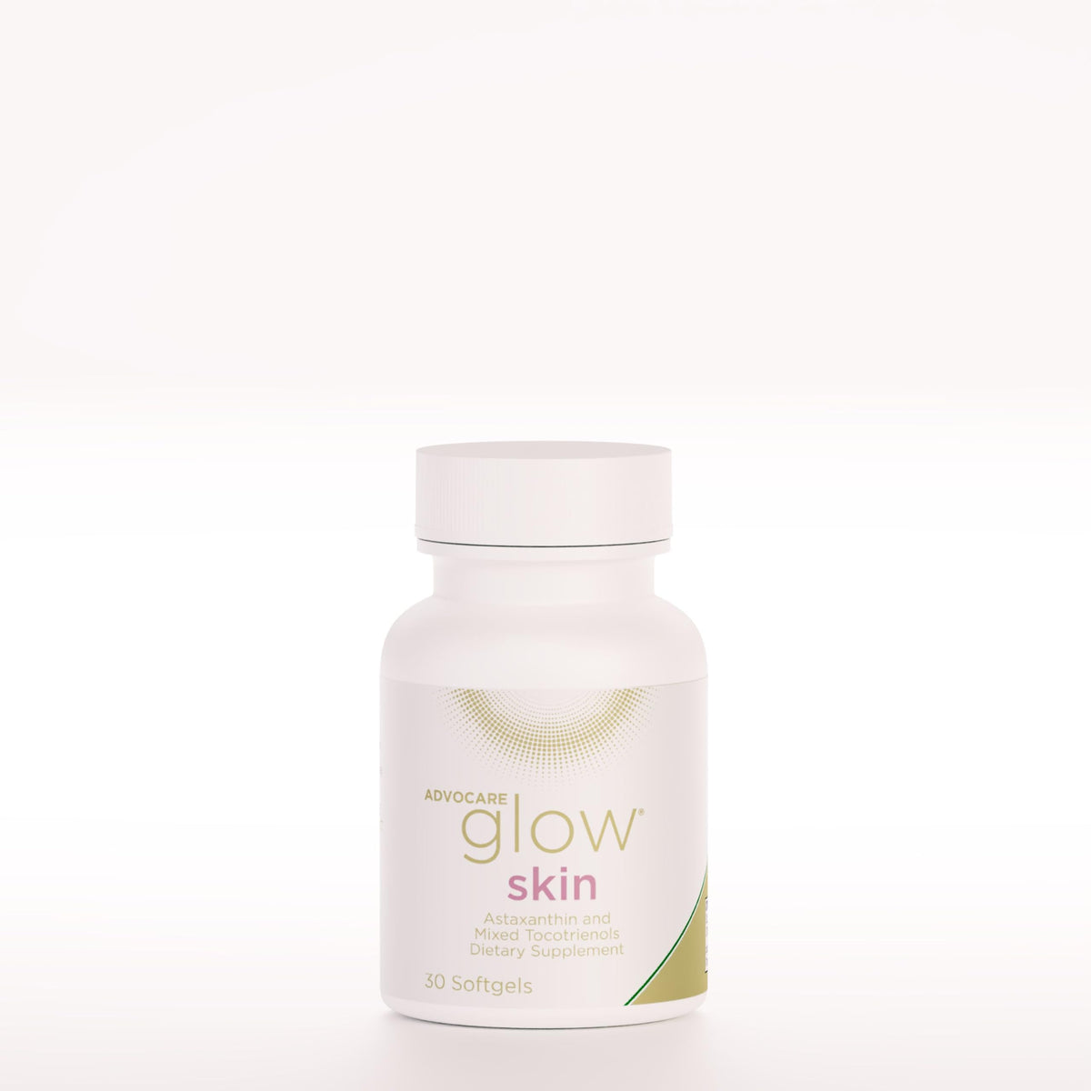AdvoCare Glow Skin softgel bottle closeup for radiant, healthy-looking skin