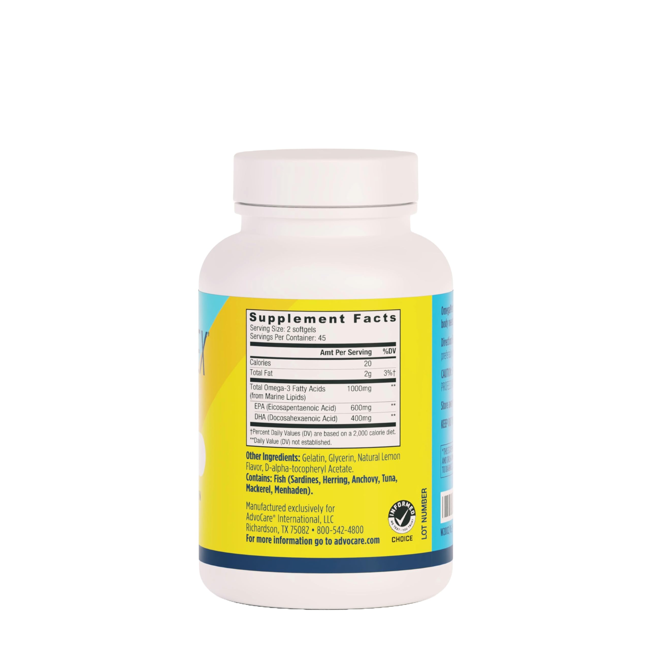 AdvoCare OmegaPlex capsules close-up showing EPA and DHA