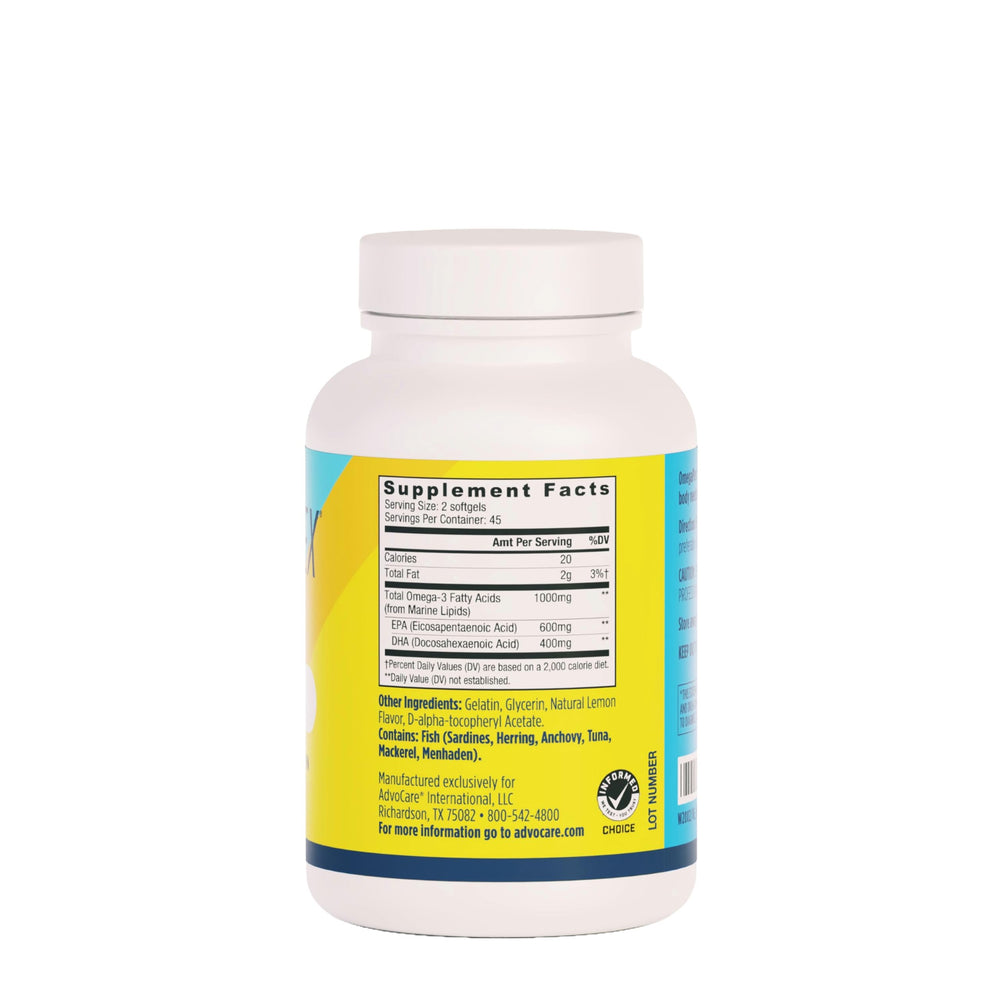 AdvoCare OmegaPlex capsules close-up showing EPA and DHA