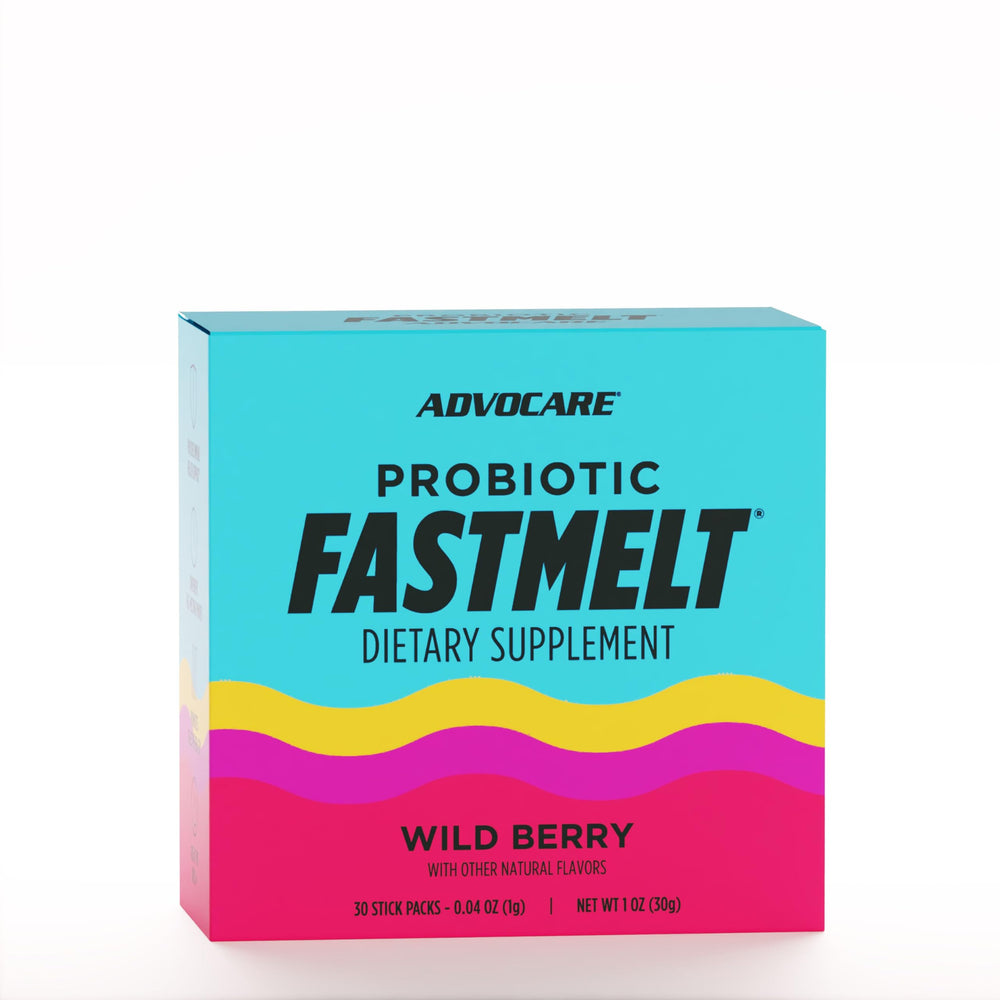 AdvoCare Probiotic FastMelt wild berry stick-pack visual supports daily gut balance.