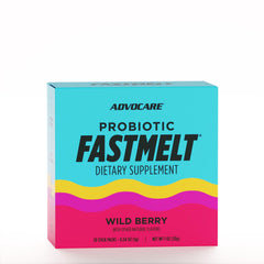 AdvoCare Probiotic FastMelt wild berry stick-pack visual supports daily gut balance.
