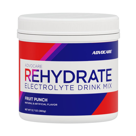AdvoCare Rehydrate bottle pour showing hydration support during workouts.