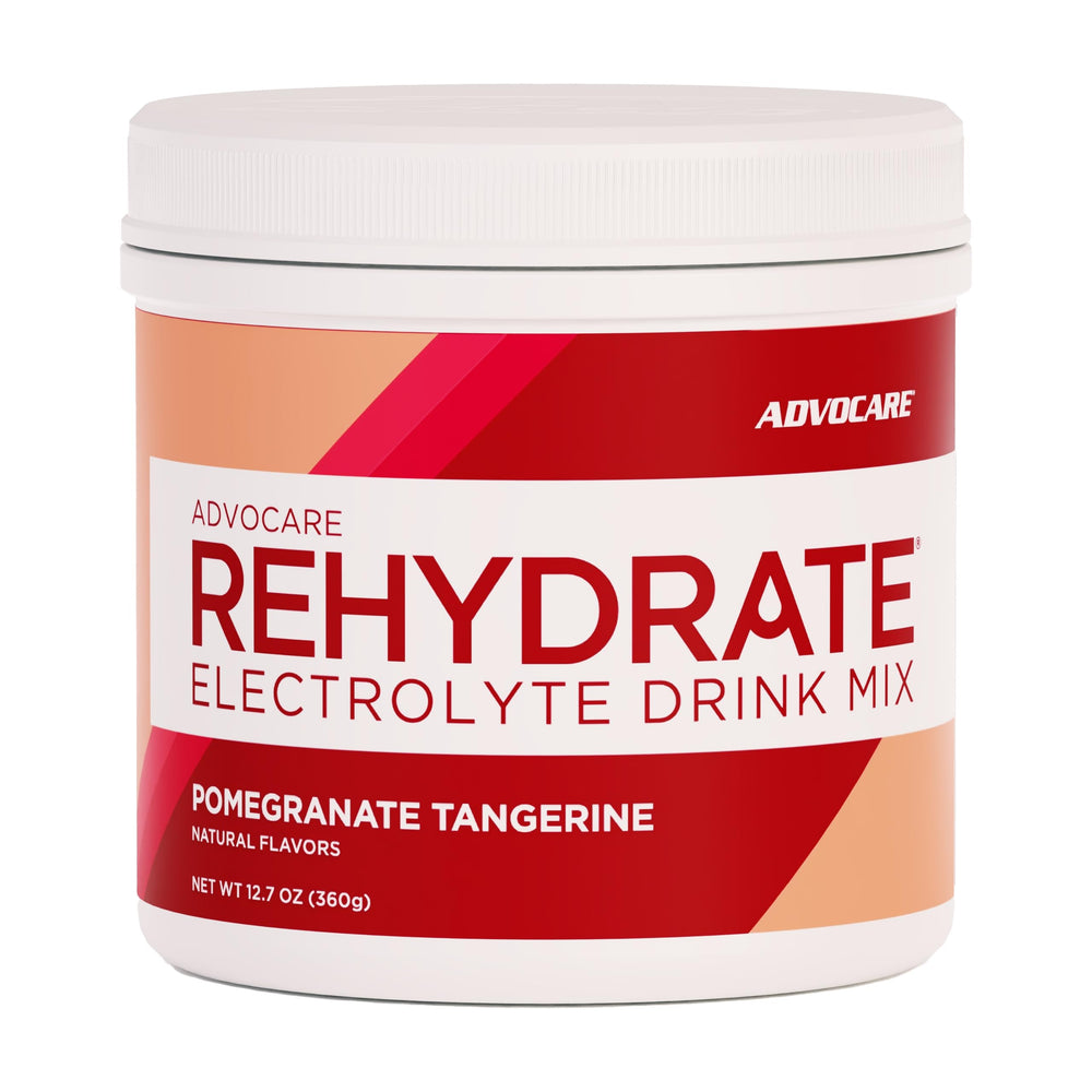 AdvoCare Rehydrate bottle being poured for balanced hydration and steady energy