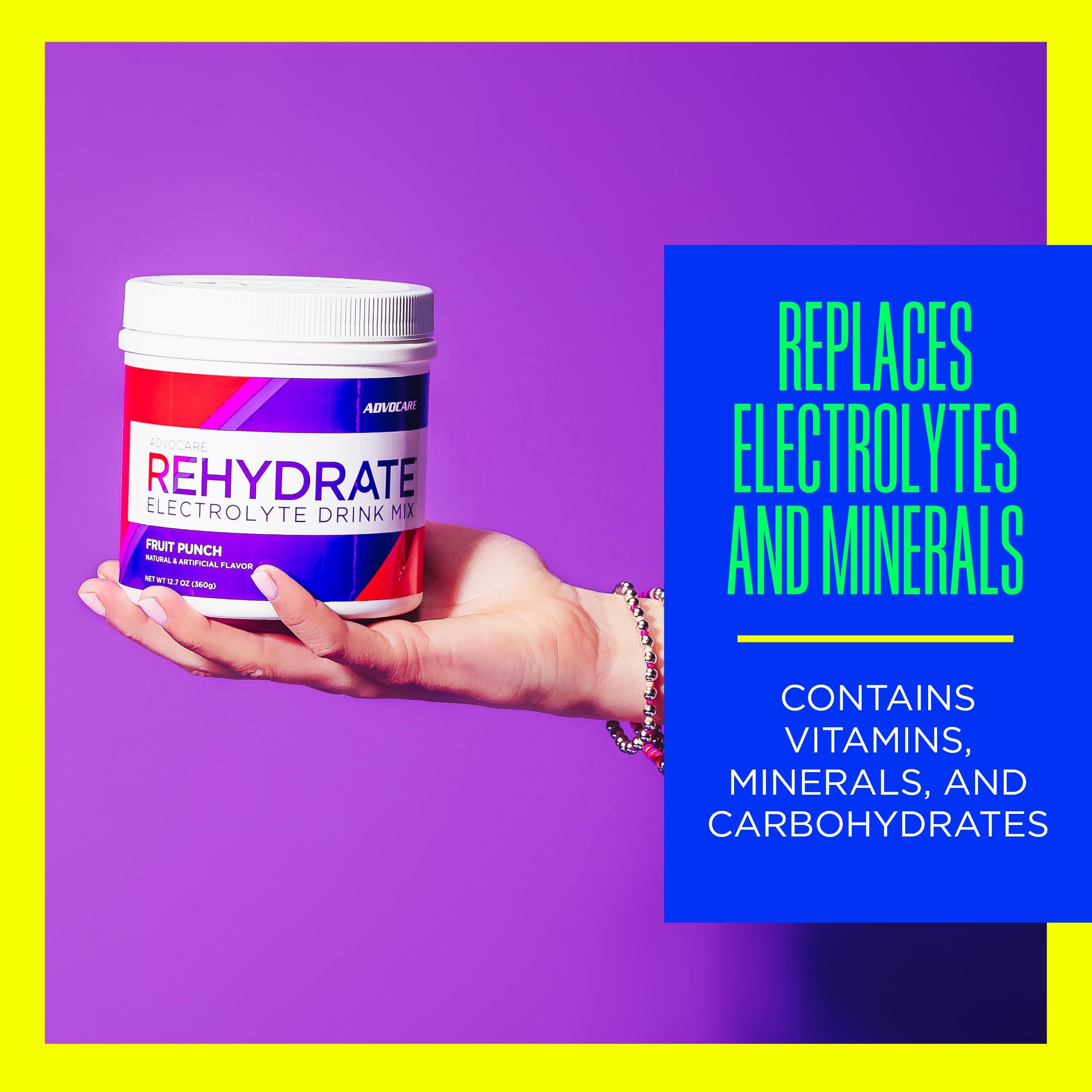 AdvoCare Rehydrate mixed in glass with fruit punch flavor appealing.