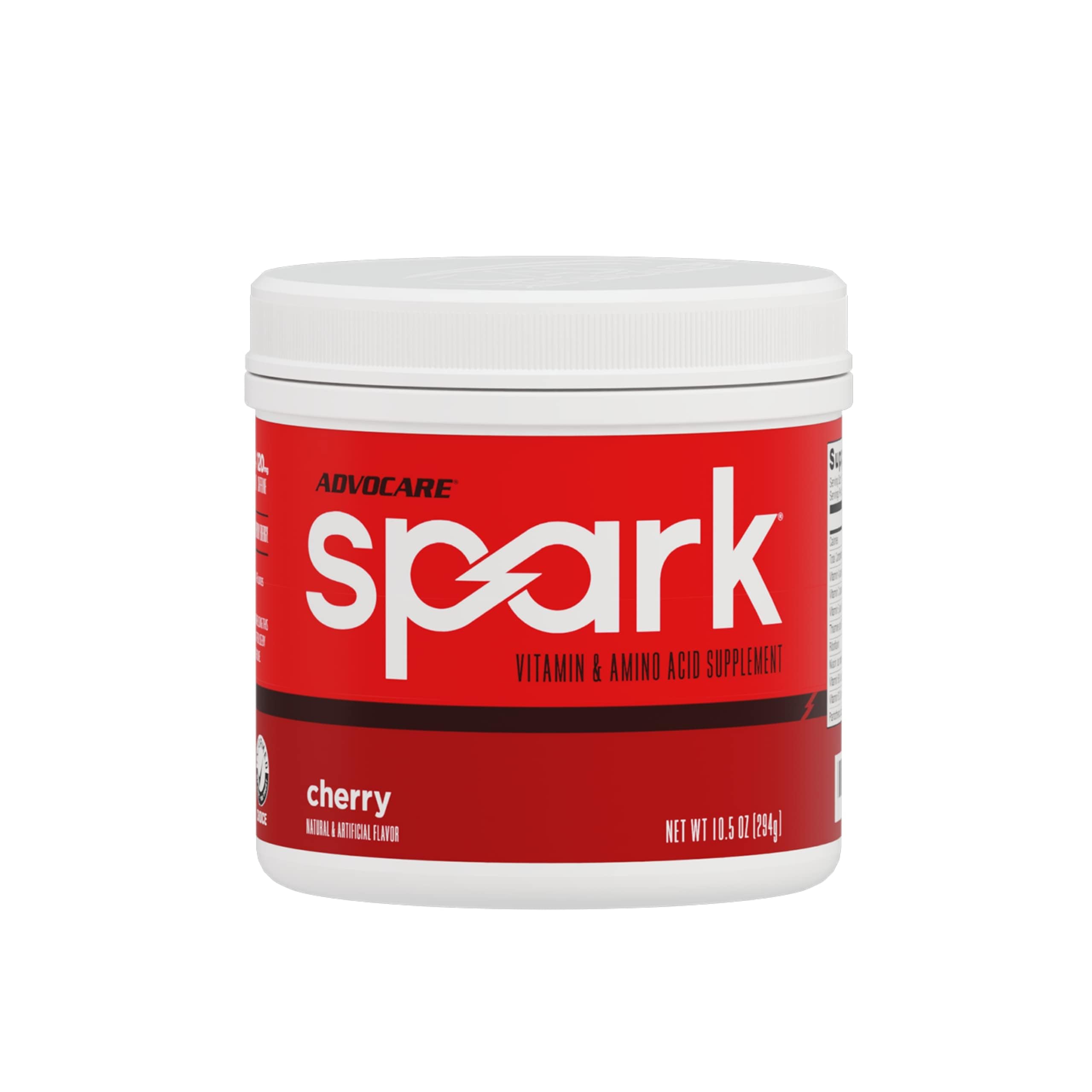 AdvoCare Spark Cherry energy powder tub ready for quick mix and drink