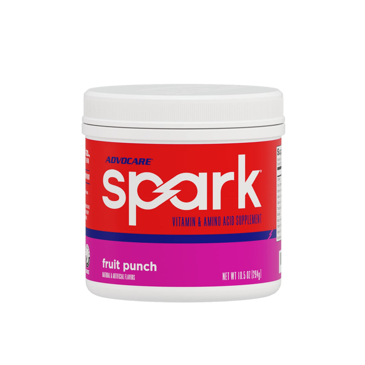 AdvoCare Spark energy drink mix tub ready for use, highlighting convenient powder form for energy