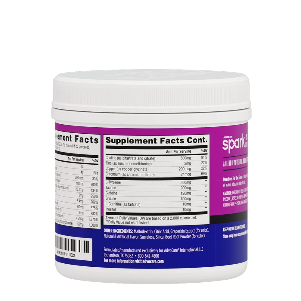 AdvoCare Spark in a glass delivering a refreshing grape drink.