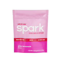 AdvoCare Spark Pink Lemonade stick-pack showing portable energy boost