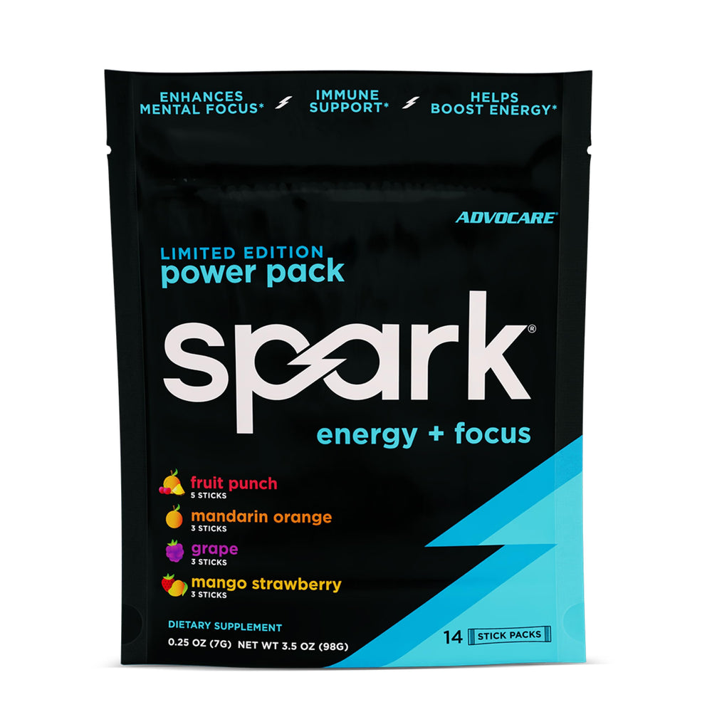 AdvoCare Spark stick-pack foil wrapper ready for on-the-go energy.