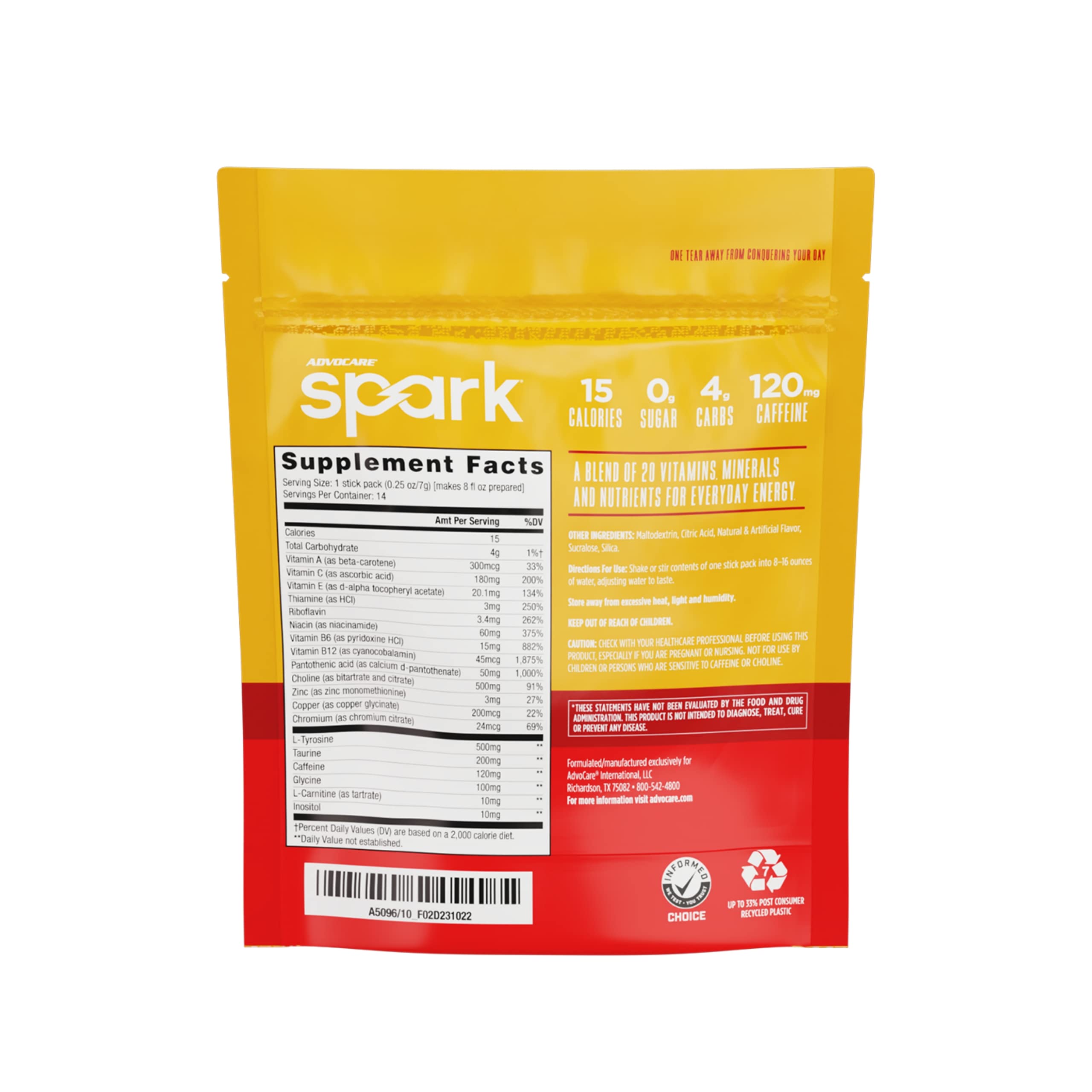 Open AdvoCare Spark stick-pack showing portable energy on the move.