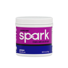 AdvoCare Spark tub label with grape flavor, sugar-free energy option.
