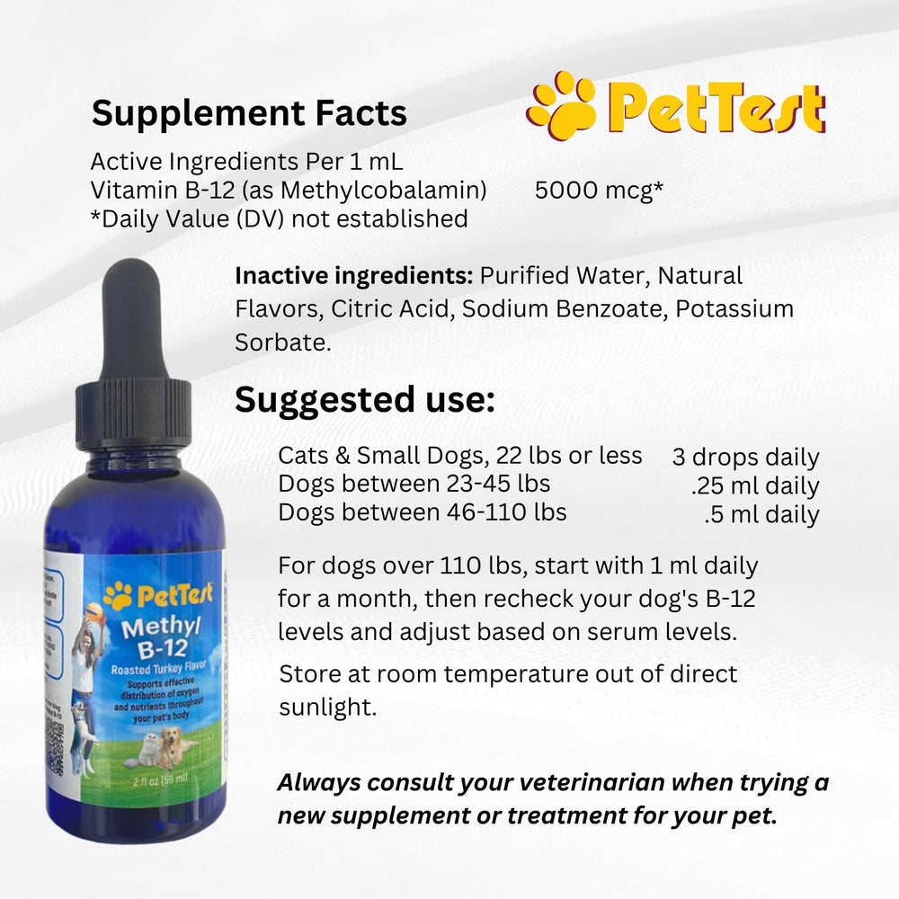 Advocate PetTest methyl B12 drops USA-made packaging on display
