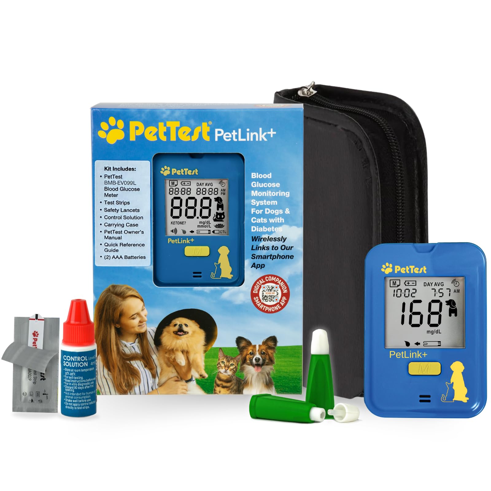 Advocate PetTest PetLink+ meter with wireless data transfer for easy at-home glucose checks.