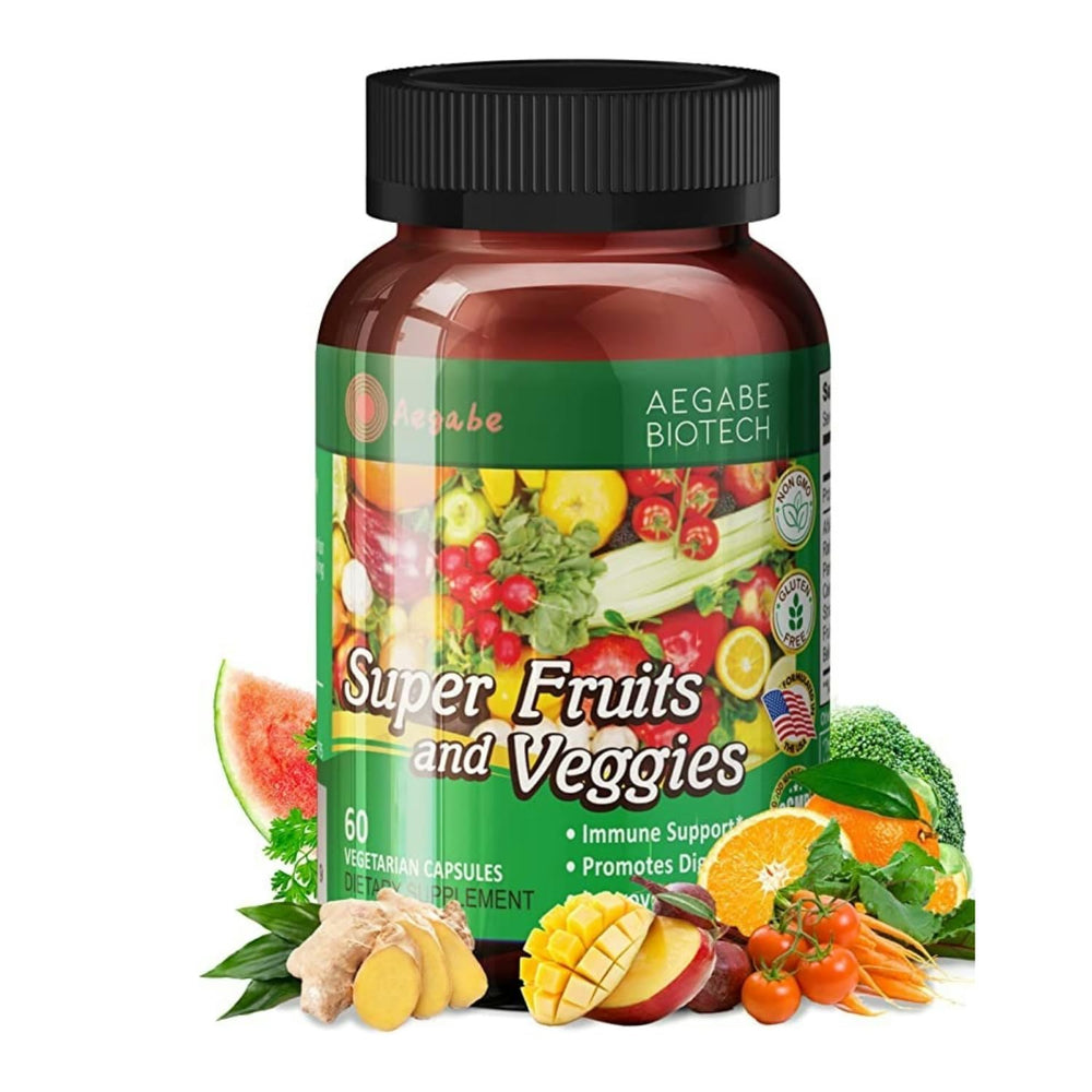 aegabe bottle label for super-fruits-veggies shows daily nutrition for digestive support