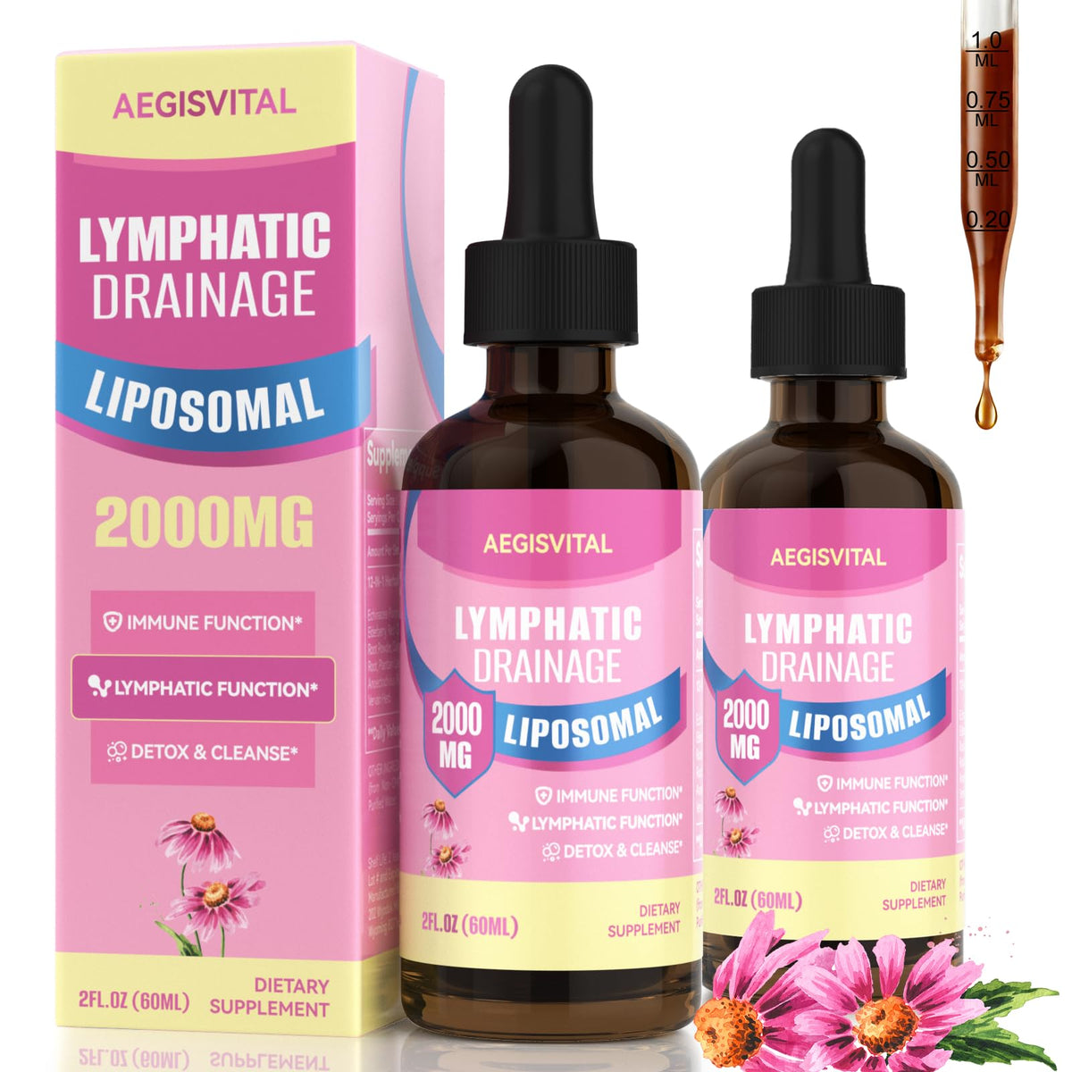 Aegisvital liposomal lymphatic drainage drops bottle for daily wellness