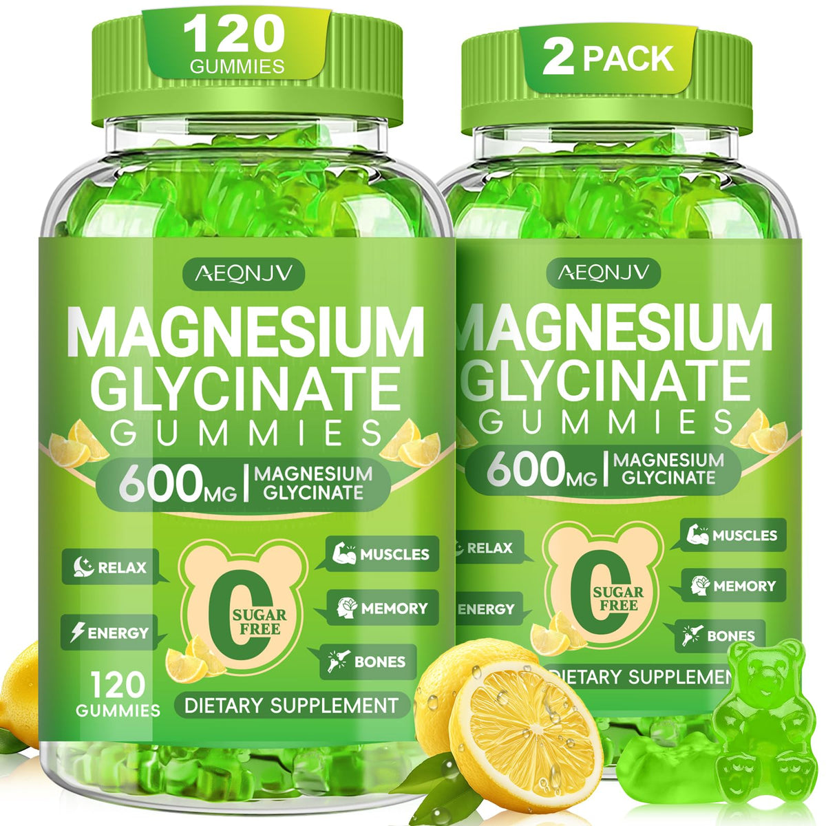AEQNJV Magnesium Glycinate Gummies bottle for daily magnesium support.
