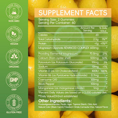 AEQNJV Magnesium Glycinate Gummies close-up shows chewy texture and lemon flavor.