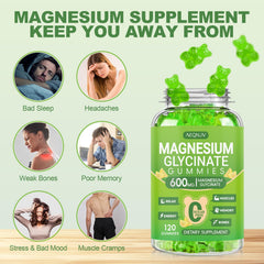 AEQNJV Magnesium Glycinate Gummies ingredients panel highlighting CoQ10 and vitamin blend.
