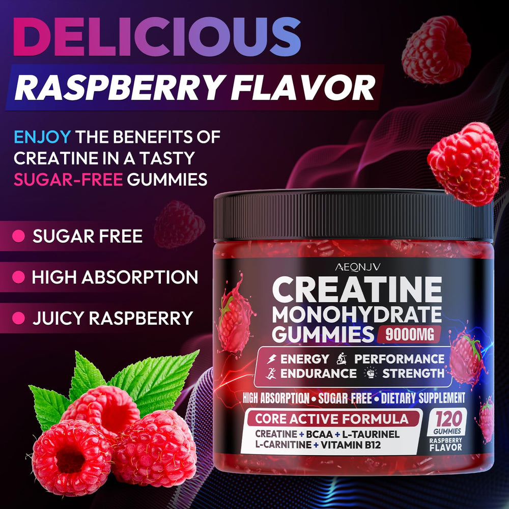AEQNJV creatine gummies serving pouch showing convenient daily dose.