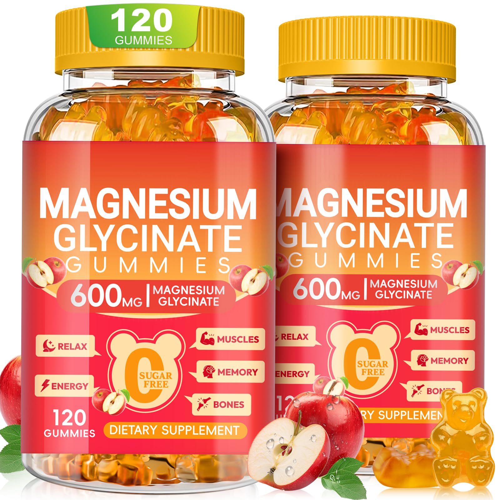 AEQNJV gominolas glicinato magnesio 600 mg sabor manzana, consumo diario agradable.