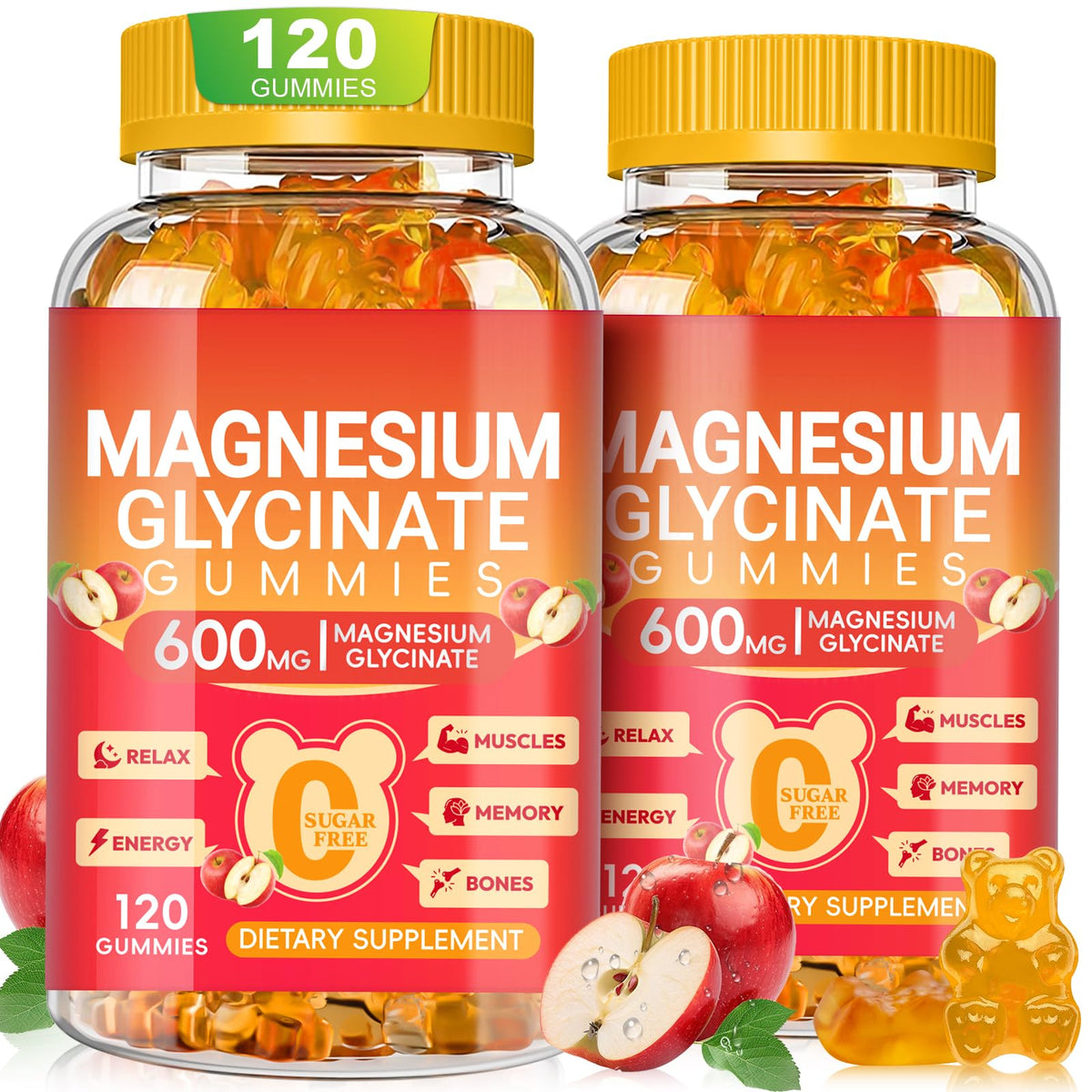 AEQNJV gominolas glicinato magnesio 600 mg sabor manzana, consumo diario agradable.