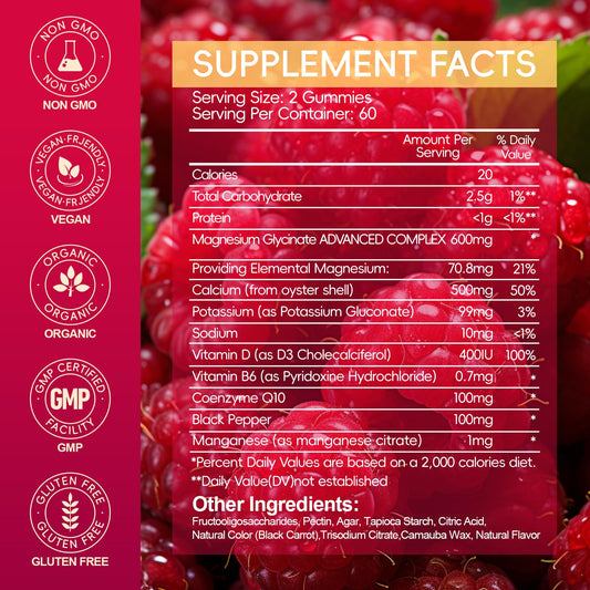 AEQNJV gummies ingredients label highlights calcium, vitamin D and CoQ10.