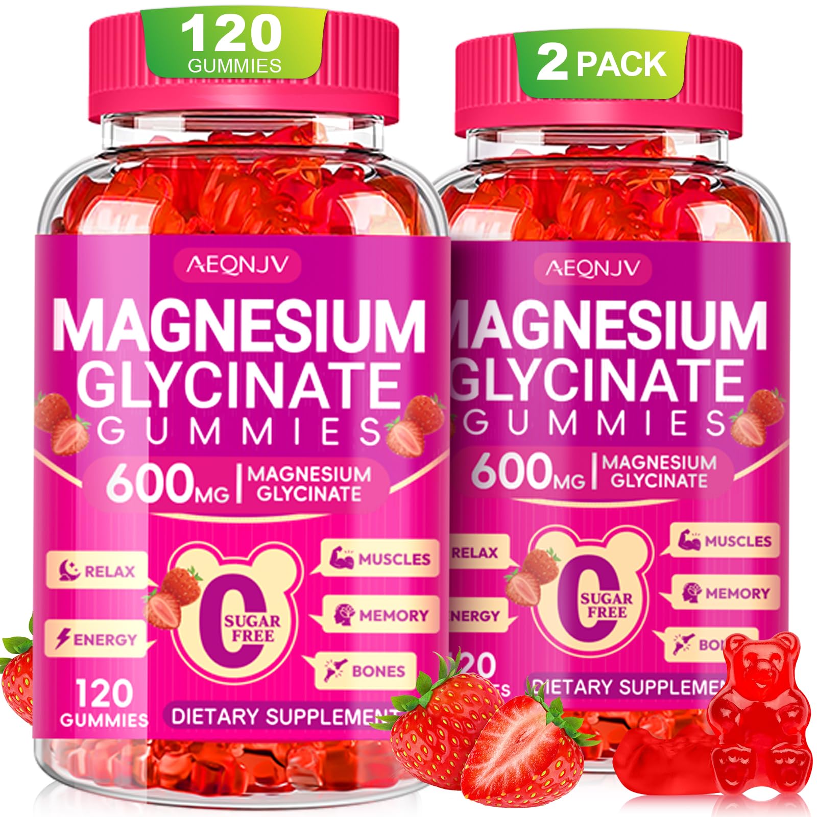 AEQNJV Magnesium Glycinate Gummies packaging – sugar-free two-pack for convenient daily use