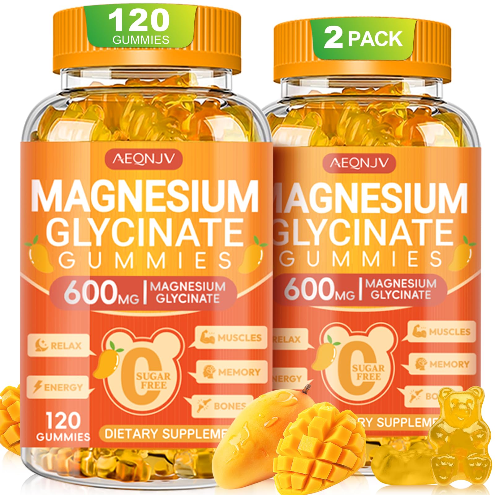 AEQNJV Magnesium Glycinate Gummies bottle with raspberry flavor for daily wellness.
