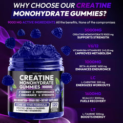 AEQNJV Creatine Gummies label lists ingredients for endurance support