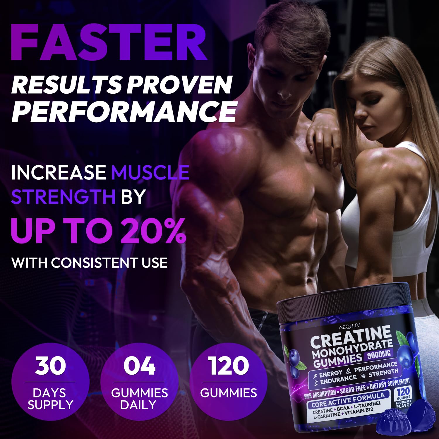 AEQNJV Creatine Gummies vegan and non-GMO label for clean nutrition