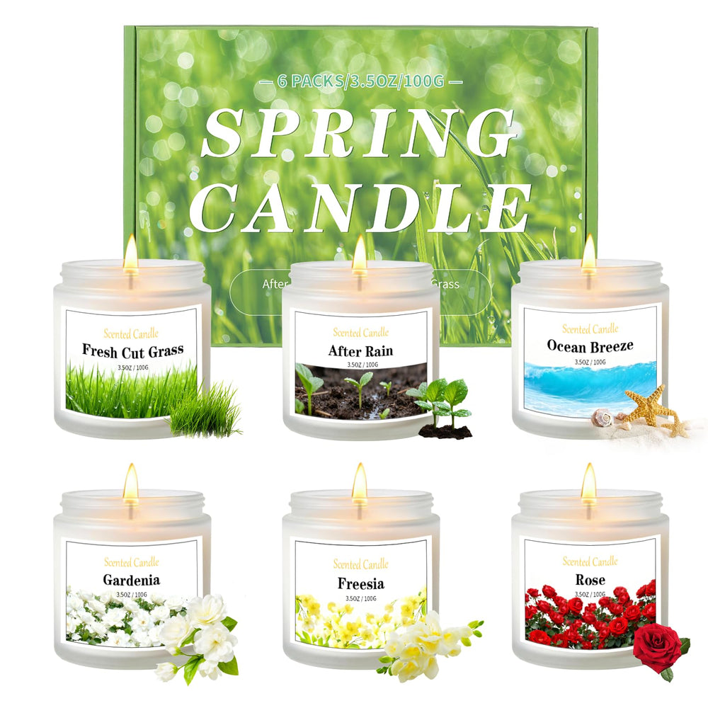 Aeraroma spring candles 6-pack set for cozy home ambiance.