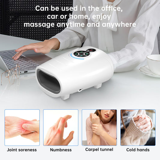 AERLANG hand massager controls showing adjustable heat and intensity for personalized comfort