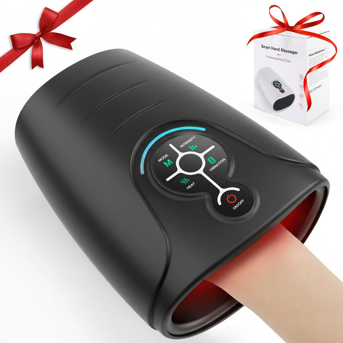 AERLANG hand massager showing heat compression on palm for soothing relief and improved circulation