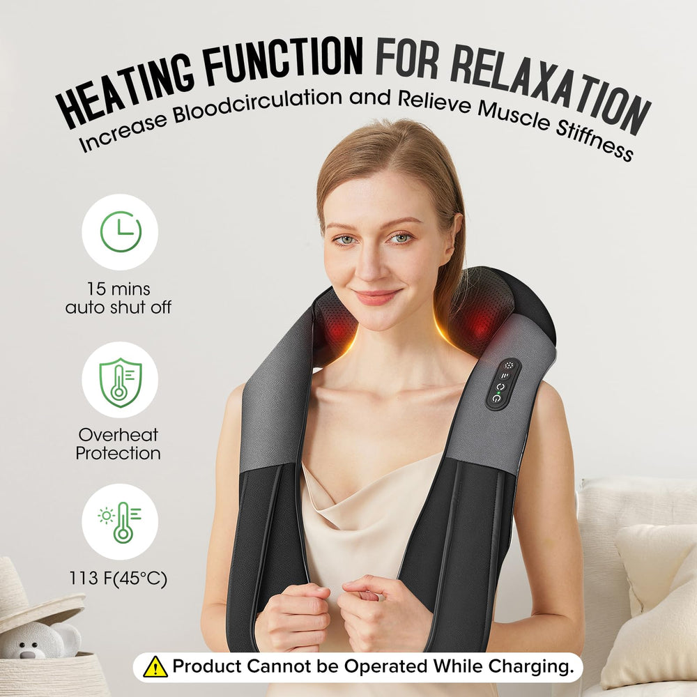 AERLANG neck shoulder back massager with heat provides soothing warmth during use