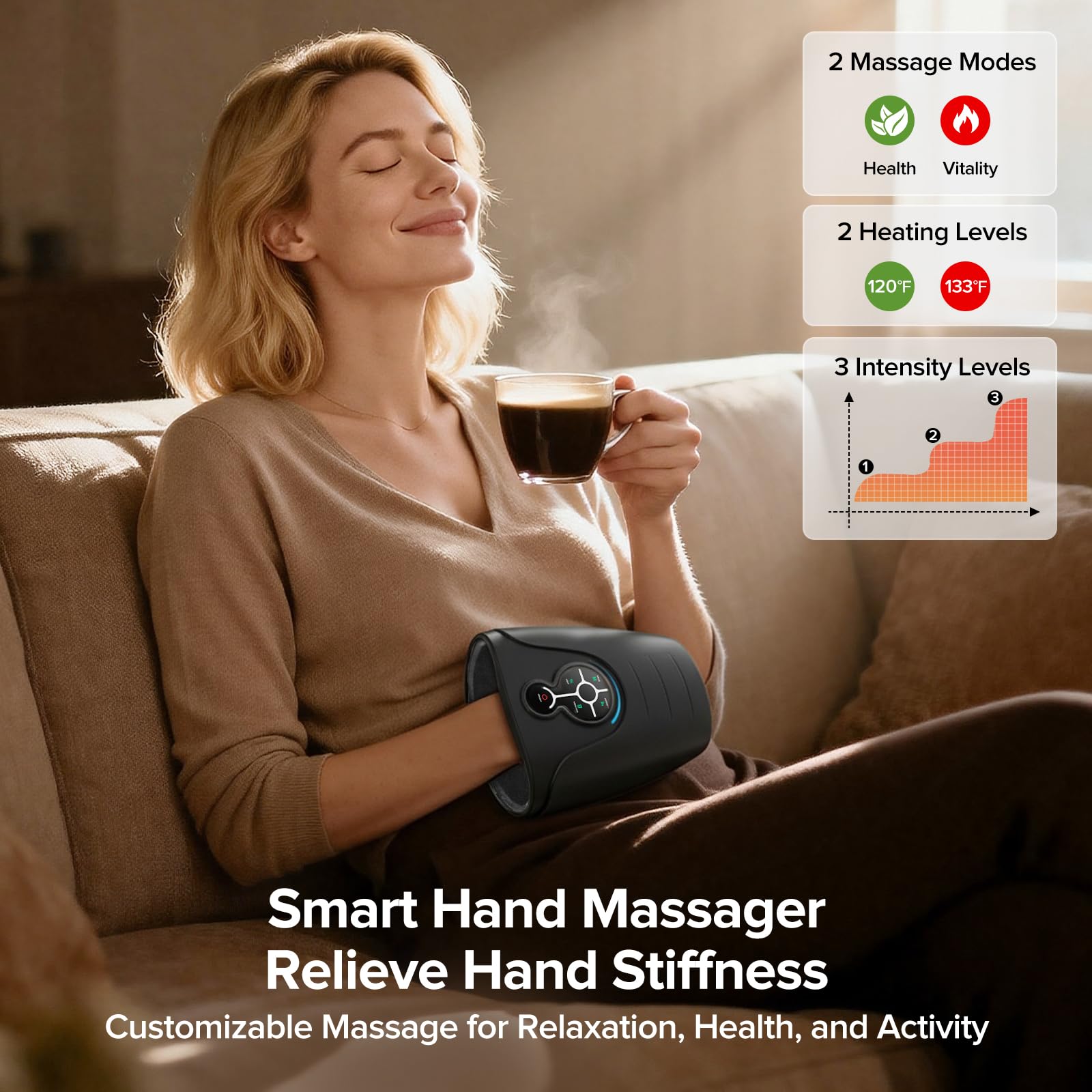 AERLANG portable hand massager ideal for home, work, or travel sessions