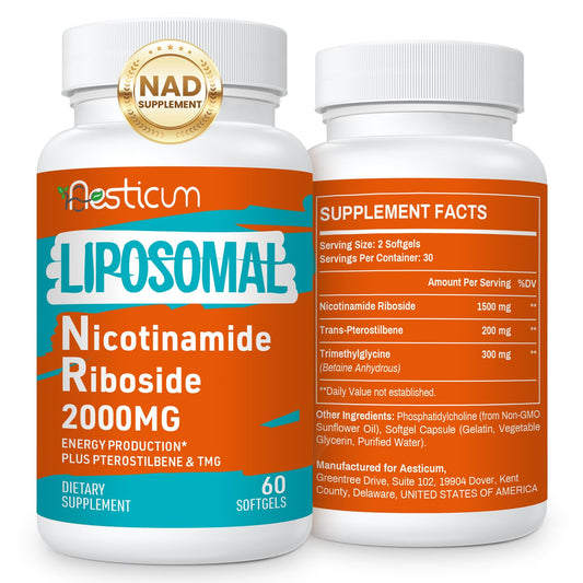 Aesticum ribósido de nicotinamida 2000 mg cápsulas blandas para energía sostenida.