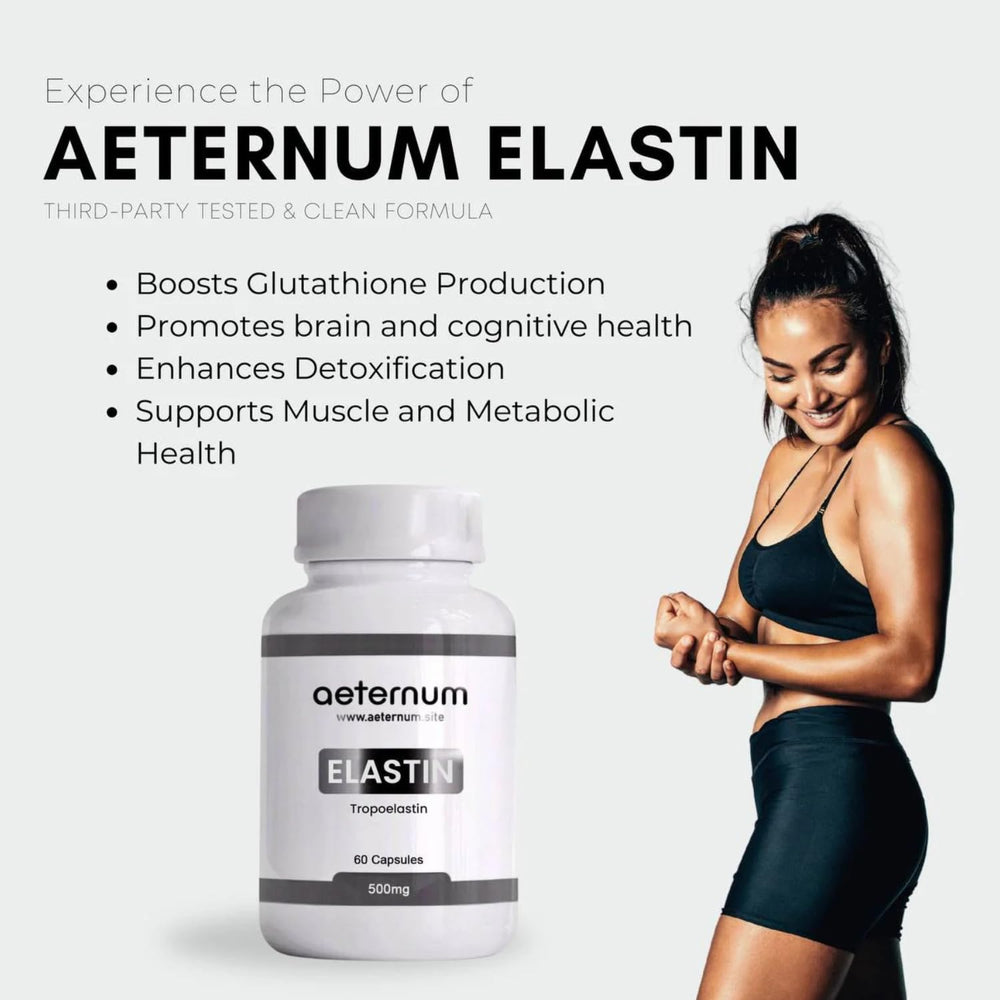 Close-up of Aeternum Elastin capsules showing smooth texture and clarity.