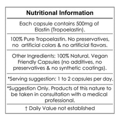 Aeternum Elastin vegan capsule offers gluten-free and non-GMO formulation.