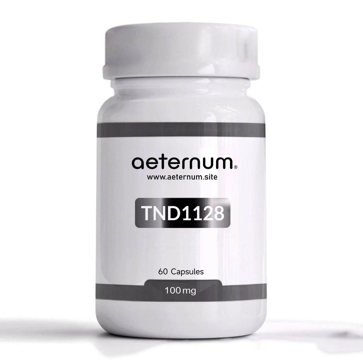 Aeternum TND1128 bottle with vegan 100mg capsules for potential NAD+ support