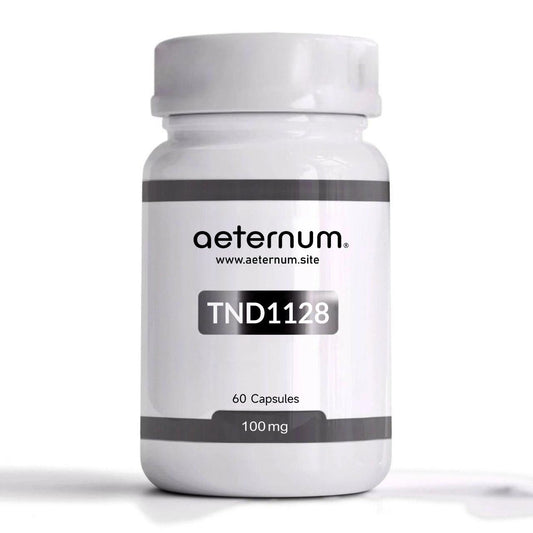 Aeternum TND1128 bottle with vegan 100mg capsules for potential NAD+ support