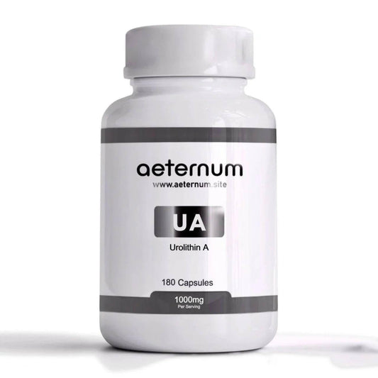 Aeternum Urolithin A bottle with pure, additive-free formula.