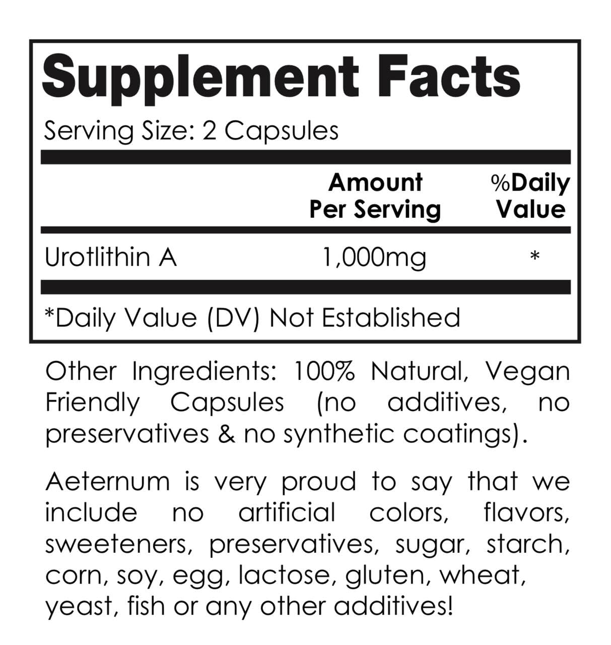 Aeternum Urolithin A capsules close-up for simple daily dosing.
