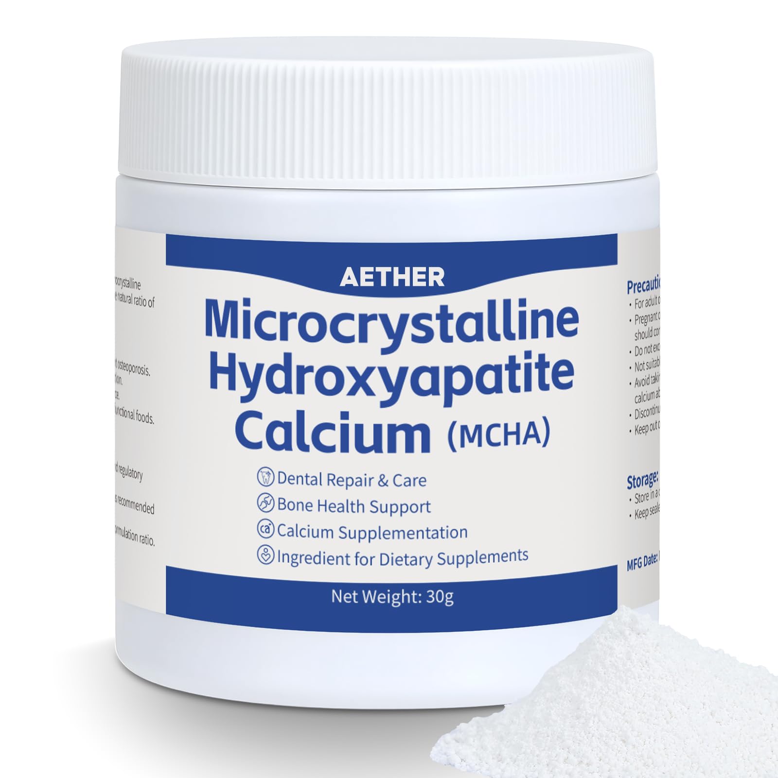 AETHER MCHA powder with non-nano microcrystalline texture for stable formulations.