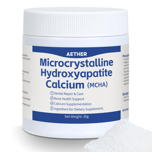 AETHER MCHA powder with non-nano microcrystalline texture for stable formulations.