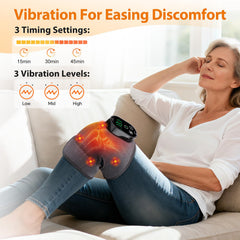 AFDEAL knee wrap showing three vibration modes for targeted massage