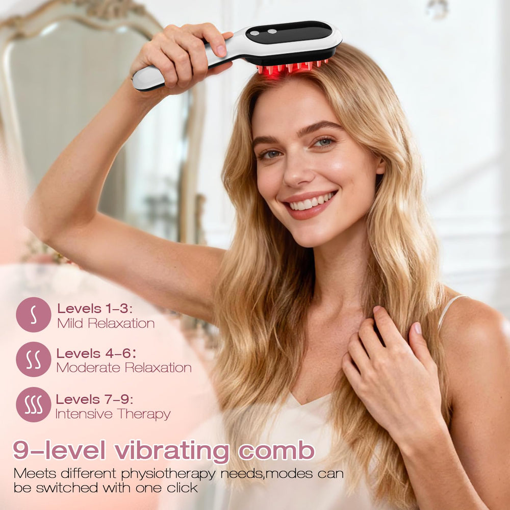 AFFLAT 3-in-1 comb offers 9-level adjustable vibration for personalized relaxation.