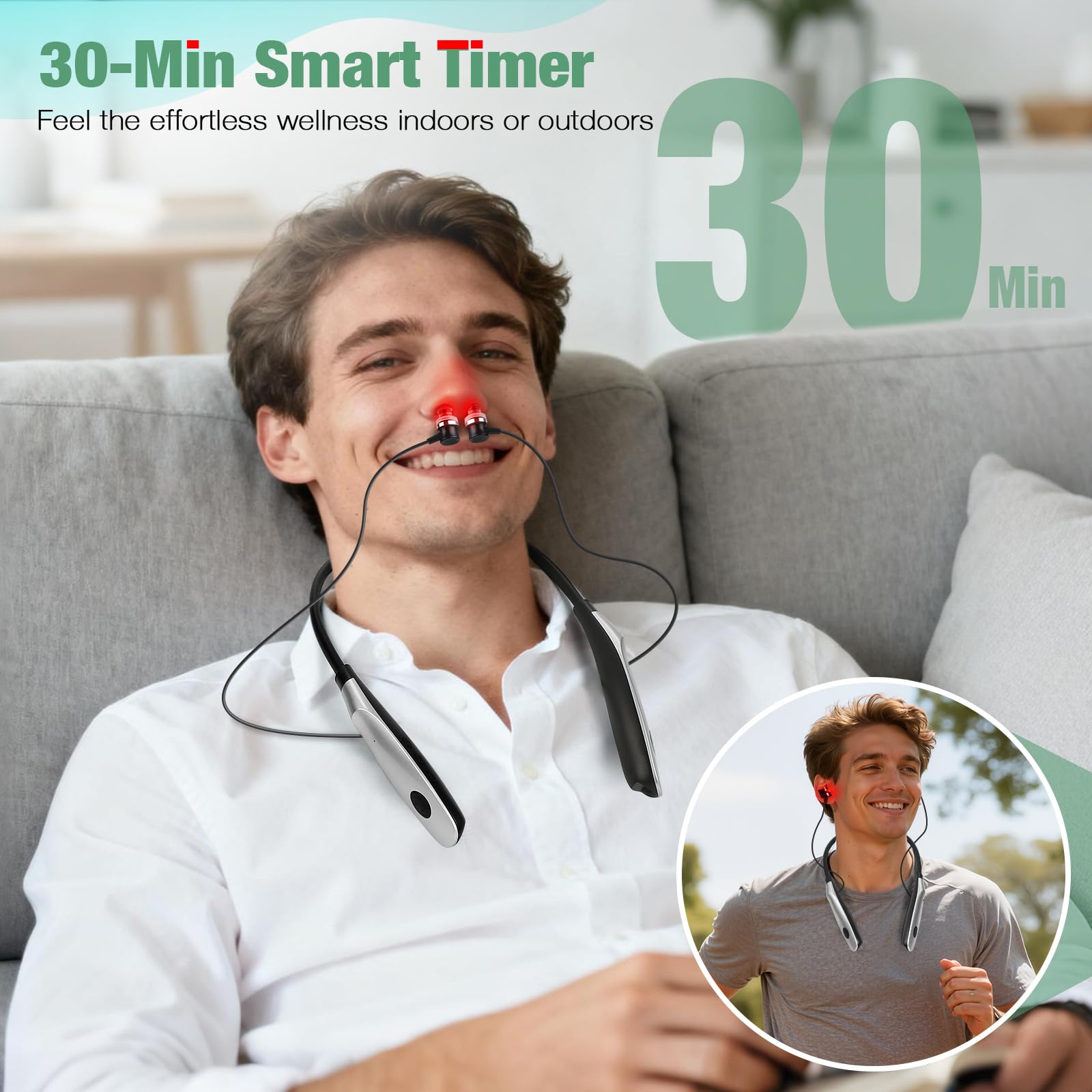 AFFLAT washable silicone ear tips and nasal cover for hygienic fit.