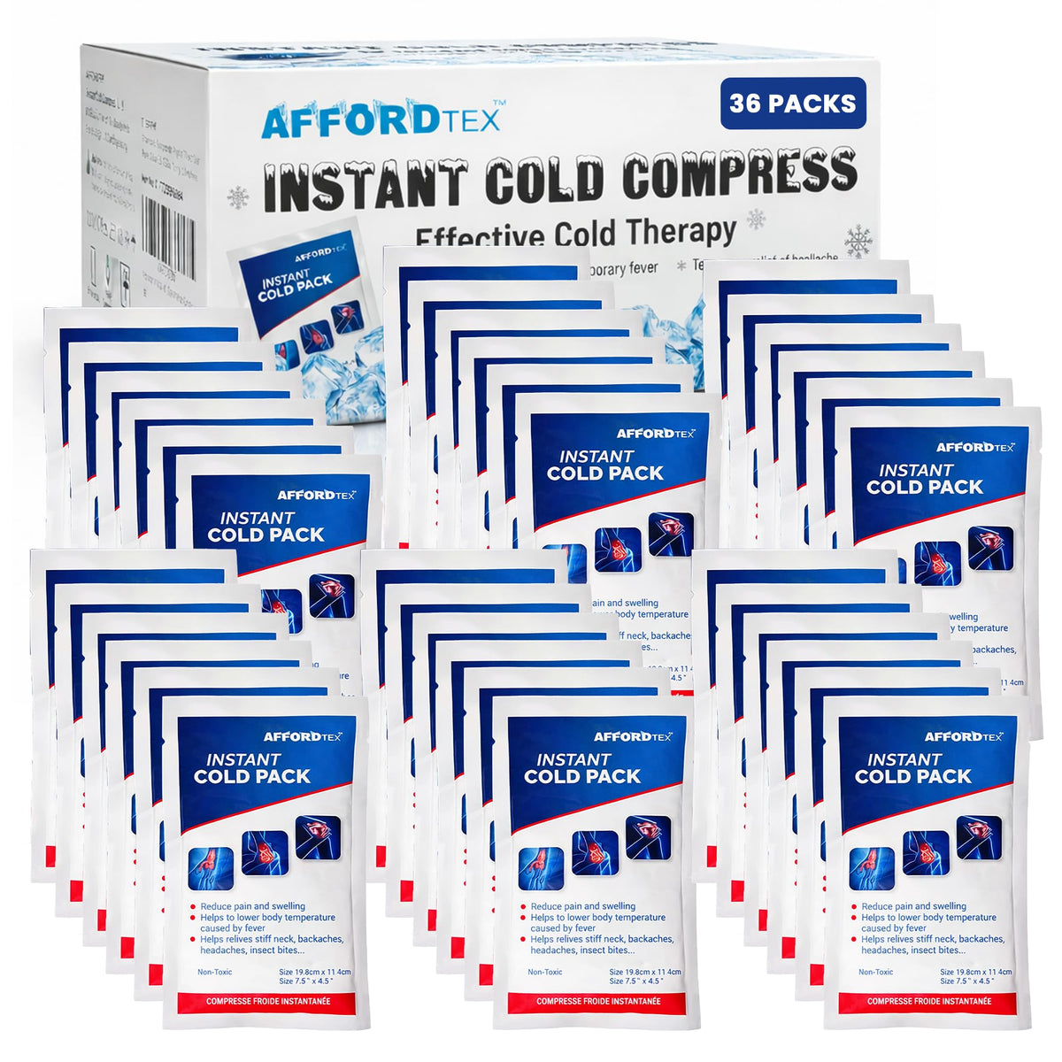 Affordtex instant cold pack 36-count for quick outdoor cooling after minor injuries.